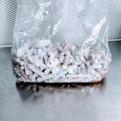 Leuchtpilz Impfdübel in einer transparenten Plastiktüte, bereit für die Anwendung.